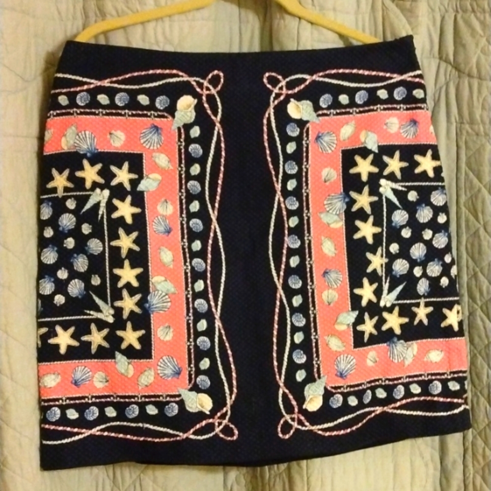 TALBOTS SHELLS AND NAUTICAL THEME LINED SKIRT WITH SIDE ZIPPER EUC